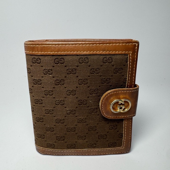 Gucci Vintage Web Canvas & Leather Micro G Bifold Snap Wallet – Brown - Picture 1 of 12